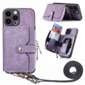 For iPhone 15 Pro Crossbody Multi-function Zipper Wallet Phone Case(Purple)