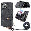 For iPhone 15 Plus Crossbody Multi-function Zipper Wallet Phone Case(Black)
