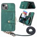For iPhone 15 Plus Crossbody Multi-function Zipper Wallet Phone Case(Green)