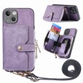 For iPhone 15 Plus Crossbody Multi-function Zipper Wallet Phone Case(Purple)