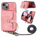 For iPhone 15 Crossbody Multi-function Zipper Wallet Phone Case(Pink)