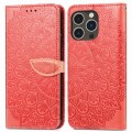 For iPhone 15 Pro Max Blooming Mandala Embossed Wings Buckle Leather Phone Case(Red)