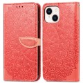 For iPhone 15 Blooming Mandala Embossed Wings Buckle Leather Phone Case(Red)