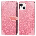 For iPhone 15 Blooming Mandala Embossed Wings Buckle Leather Phone Case(Pink)