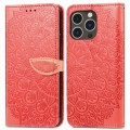 For iPhone 14 Pro Blooming Mandala Embossed Wings Buckle Leather Phone Case(Red)