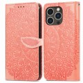 For iPhone 14 Pro Blooming Mandala Embossed Wings Buckle Leather Phone Case(Orange)