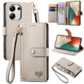 For Redmi Note 13 4G Love Zipper Lanyard Leather Phone Case(Gray)