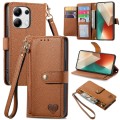 For Redmi Note 13 Pro 4G Love Zipper Lanyard Leather Phone Case(Brown)