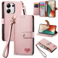 For Redmi Note 13 Pro 4G Love Zipper Lanyard Leather Phone Case(Pink)