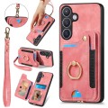 For Samsung Galaxy S24+ 5G Retro Skin-feel Ring Multi-card Wallet Phone Case(Pink)
