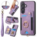 For Samsung Galaxy S24+ 5G Retro Skin-feel Ring Multi-card Wallet Phone Case(Purple)