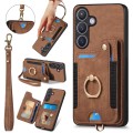 For Samsung Galaxy S24+ 5G Retro Skin-feel Ring Multi-card Wallet Phone Case(Brown)