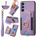 For Samsung Galaxy A05s Retro Skin-feel Ring Multi-card Wallet Phone Case(Purple)