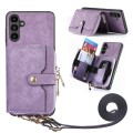 For Samsung Galaxy A24 4G Crossbody Multi-function Zipper Wallet Phone Case(Purple)