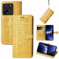 For Xiaomi 13T / 13T Pro Cat and Dog Embossed Leather Phone Case(Yellow)