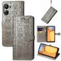 For Xiaomi Redmi 13C Cat and Dog Embossed Leather Phone Case(Grey)