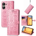 For Xiaomi Redmi 13C Cat and Dog Embossed Leather Phone Case(Pink)