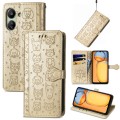 For Xiaomi Redmi 13C Cat and Dog Embossed Leather Phone Case(Gold)