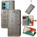 For Xiaomi Redmi Note 13 Cat and Dog Embossed Leather Phone Case(Grey)