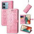 For Xiaomi Redmi Note 13 Cat and Dog Embossed Leather Phone Case(Pink)