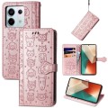For Xiaomi Redmi Note 13 Pro Cat and Dog Embossed Leather Phone Case(Rose Gold)