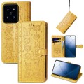 For Xiaomi 14 Cat and Dog Embossed Leather Phone Case(Yellow)