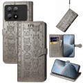 For Xiaomi Redmi K70E Cat and Dog Embossed Leather Phone Case(Grey)