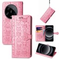 For Xiaomi 14 Ultra Cat and Dog Embossed Leather Phone Case(Pink)