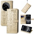 For Xiaomi 14 Ultra Cat and Dog Embossed Leather Phone Case(Gold)