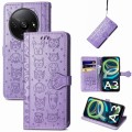 For Xiaomi Redmi A3 Cat and Dog Embossed Leather Phone Case(Purple)