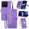 For Xiaomi Redmi K60 Ultra Embossed Flower Zipper Leather Phone Case(Purple)