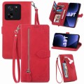 For Xiaomi Redmi K60 Ultra Embossed Flower Zipper Leather Phone Case(Red)