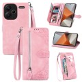 For Xiaomi Redmi Note 13 Pro+ Embossed Flower Zipper Leather Phone Case(Pink)