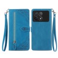 For Xiaomi Redmi K70 Embossed Flower Zipper Leather Phone Case(Blue)