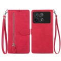 For Xiaomi Redmi K70 Embossed Flower Zipper Leather Phone Case(Red)