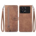 For Xiaomi Redmi K70E Embossed Flower Zipper Leather Phone Case(Brown)