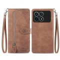 For Xiaomi Redmi K70 Pro Embossed Flower Zipper Leather Phone Case(Brown)