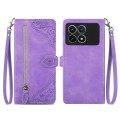 For Xiaomi Redmi K70 Pro Embossed Flower Zipper Leather Phone Case(Purple)