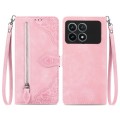 For Xiaomi Redmi K70 Pro Embossed Flower Zipper Leather Phone Case(Pink)