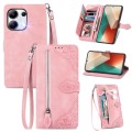 For Xiaomi Redmi Note 13 4G Embossed Flower Zipper Leather Phone Case(Pink)