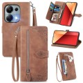 For Redmi Note 13 Pro 4G Embossed Flower Zipper Leather Phone Case(Brown)