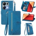 For Redmi Note 13 Pro 4G Embossed Flower Zipper Leather Phone Case(Blue)