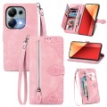 For Redmi Note 13 Pro 4G Embossed Flower Zipper Leather Phone Case(Pink)