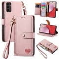 For Samsung Galaxy A14 4G Love Zipper Lanyard Leather Phone Case(Pink)