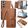 For Samsung Galaxy S23 5G Love Zipper Lanyard Leather Phone Case(Brown)