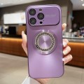 For iPhone 15 Pro Max Large Window Diamond Magnifier Magnetic Phone Case(Purple)