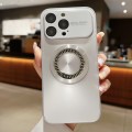 For iPhone 15 Pro Max Large Window Diamond Magnifier Magnetic Phone Case(Silver)