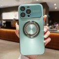 For iPhone 15 Pro Large Window Diamond Magnifier Magnetic Phone Case(Green)