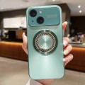 For iPhone 15 Plus Large Window Diamond Magnifier Magnetic Phone Case(Green)