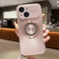 For iPhone 15 Plus Large Window Diamond Magnifier Magnetic Phone Case(Pink)